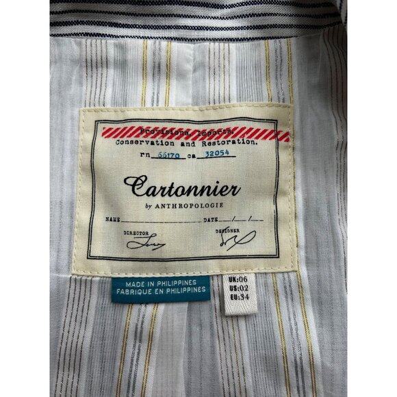 Anthropologie Cartonnier Parisian Preppy Linen Office Chic Blazer Navy Pinstripe - Picture 6 of 13